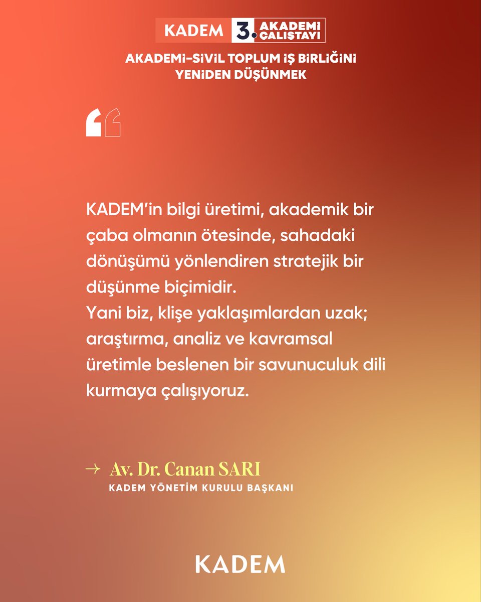 kademorgtr's tweet photo. Yönetim Kurulu Başkanımız @avcanansari’nın açılış konuşmasından öne çıkanlar.📝

📍3. KADEM Akademi Çalıştayı | Akademi–Sivil Toplum İş Birliğini Yeniden Düşünmek https://t.co/K9WJqt7bUj