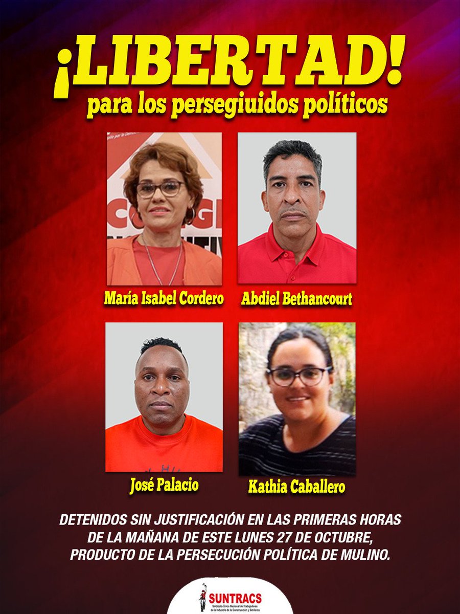 En Panamá, se vive una dictadura:
Hasta ahora, no sabemos el paradero de los familiares y de los dirigentes sindicales.

¡ALERTA!