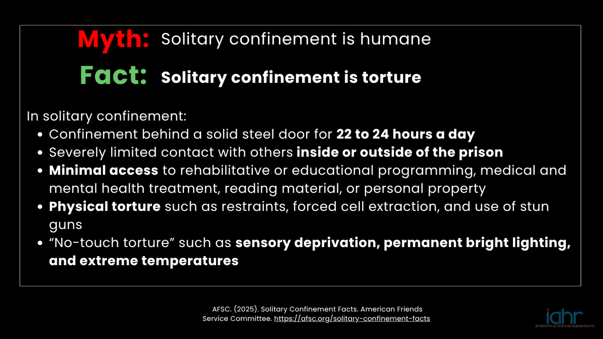 TorturefreeMD's tweet photo. The myth is that confinement is humane but the fact is that it is torture.
#SolitaryNoMoreVA #TortureFreeMD #UnlocktheBox #IAHRDC #NRCAT #PrisonReform #SolitaryConfinementIsTorture #SolitaryIsTorture #CriminalJustice #CriminalJusticeReform #SecondChance https://t.co/ygbNtboab5