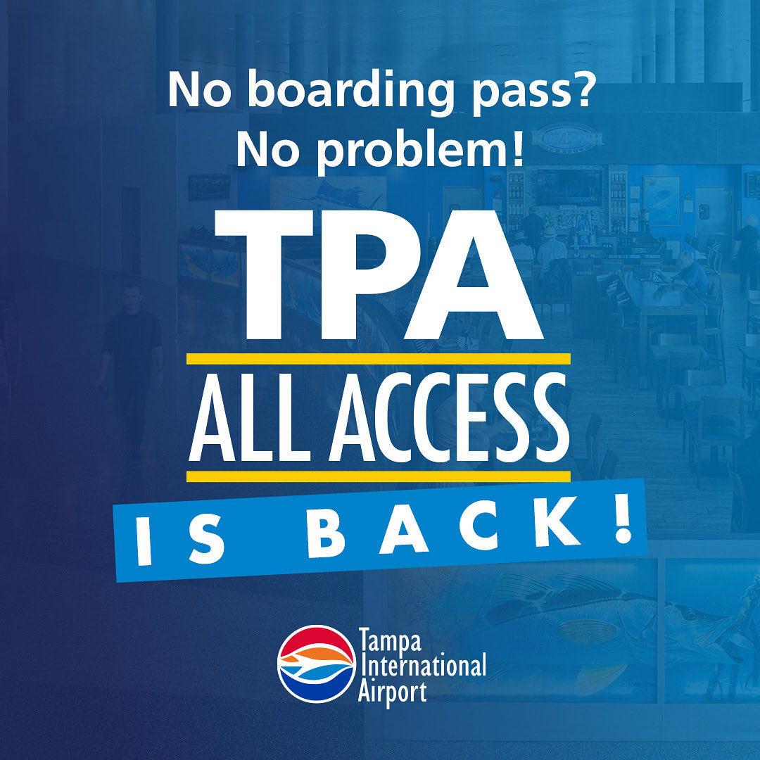 FlyTPA's tweet photo. YOU ASKED AND IT'S FINALLY BACK! 🤩 Beginning November 3, we're bringing back our popular All Access program, which allows guests who aren't traveling on a flight to visit any of our four Airsides! 😍

LEARN MORE: https://t.co/j4iokmg9Dc https://t.co/m3PTYndUXx