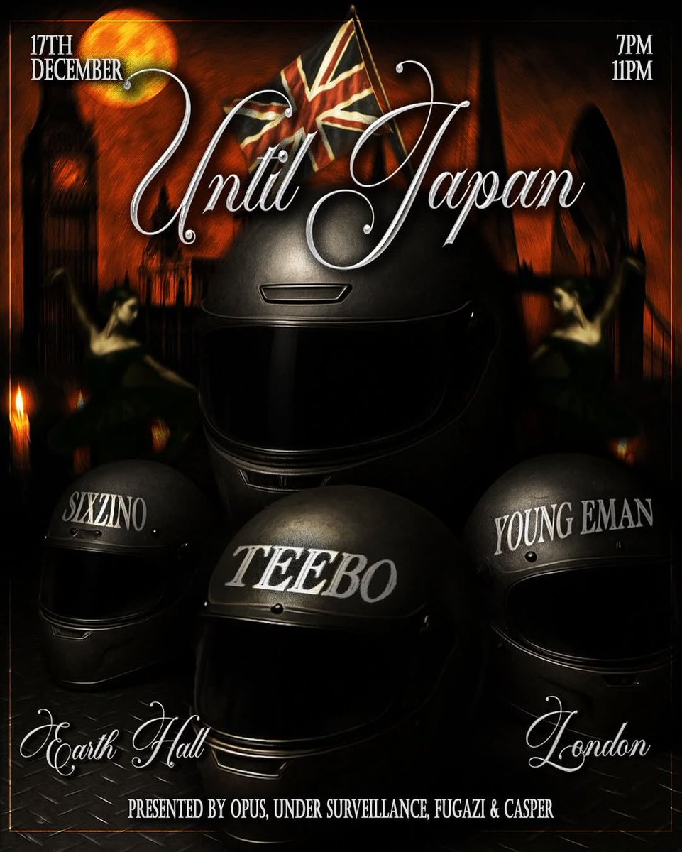 jjfinns's tweet photo. Sixzino, Teebo &amp; Young Eman will be supporting UntilJapan’s London show on 17th December https://t.co/5JqJdibsf5