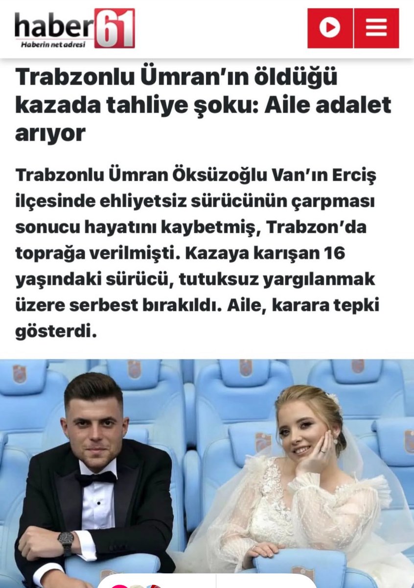 Bir Trabzonlu aile… Yeni hayat kurmaya gittikleri Van’da ehliyetsiz 16 yaşındaki bir katilin direksiyonunda can verdiler.

Genç bir anne öldü ve 5 aylık bebek annesiz kaldı.
Ve o “ehliyetsiz çocuk” sadece 4 ay sonra serbest bırakıldı.

4 ay!

Bir annenin, bir ailenin, bir