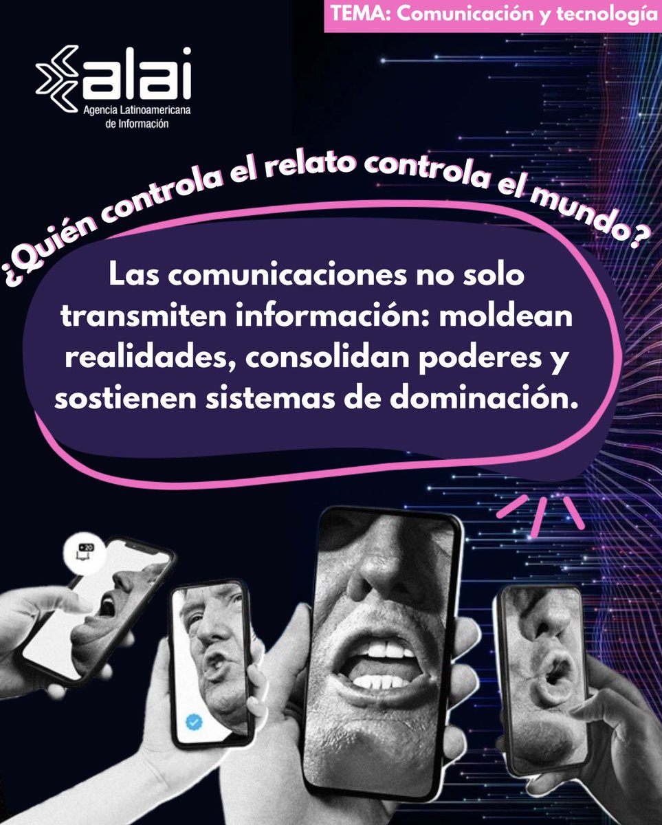 ALAI_XXI's tweet image. 📡Las #comunicaciones son un campo en disputa: sirven para manipular y controlar, pero también para liberar y crear nuevos sentidos📱
¿Cómo usamos hoy nuestros #medios y voces 🎙️? ¿Para reproducir el #poder o para desafiarlo?
Sigue la página de #ALAI 👉alai.info