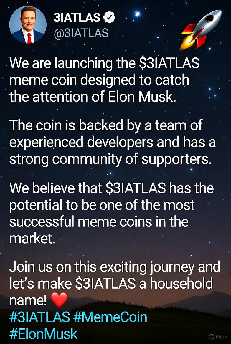 NTkenshin's tweet photo. 🚀 @elonmusk, check out $3IATLAS! A meme coin with intergalactic vibes, blending AI &amp; blockchain to colonize the crypto universe. Ready for a Tesla-sized moonshot? 🌌 #3IATLAS #MemeCoin #ToTheStars @3IATLAScoinX @grok https://t.co/k7NjuMAvdS