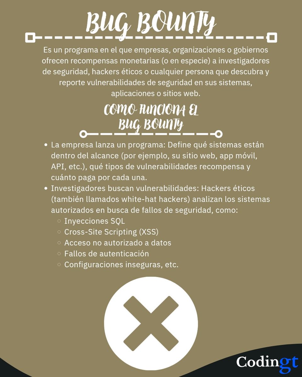 codingtx_'s tweet image. Que es el Bug Bounty 
#codingt #ciberseguridad #sistema #ti #it #hacking #ethicalhackers