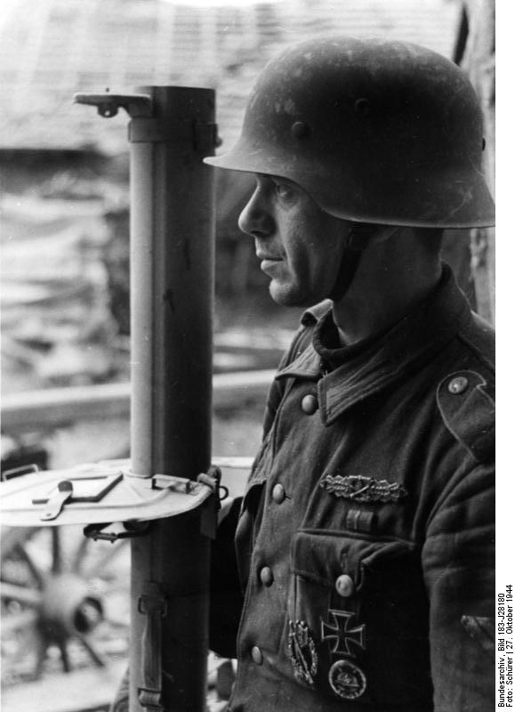 VoicesofWW2's tweet image. German soldier with Panzerschreck weapon, near Metz, France, 27 Oct 1944