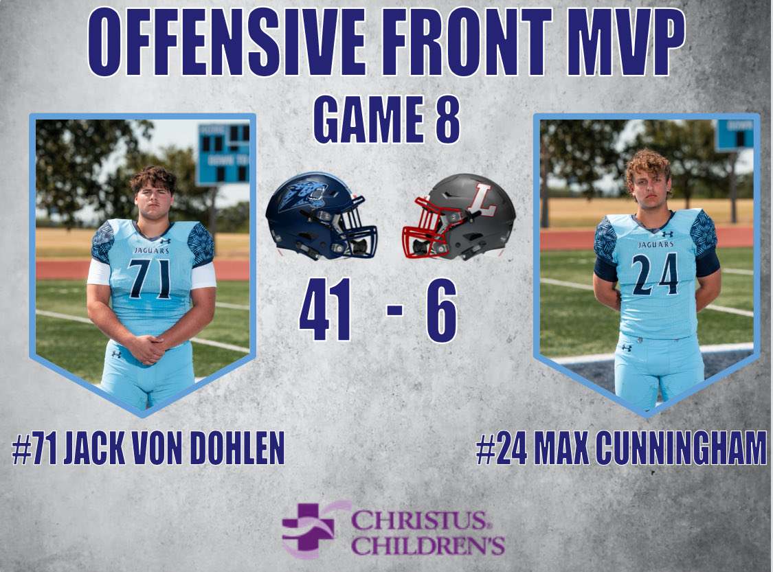 Jags 🐆💨🔥 Game 8 MVP’s presented by our In-Season Football 🏈 Sponsors #ChristusChildrens #RiseUp #JaguarPride <a href="/CTJohnsonHigh/">CTJHighSchool</a> <a href="/JPApride/">Jaguar Pride Association</a> <a href="/NeisdAthletics/">NEISD ATHLETICS</a>