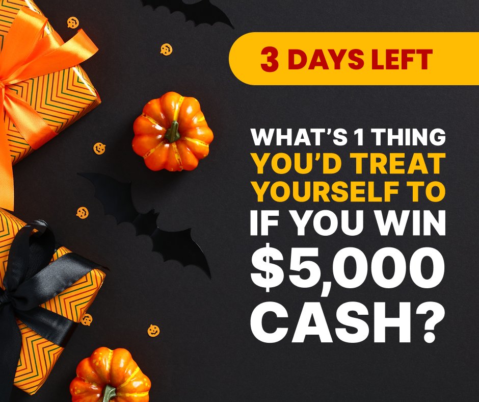 pchdotcom's tweet photo. Imagine winning one of the 2 $5,000 Cash prizes we're giving away this Halloween! 😲 Let us know what kind of treats you’d enjoy - and come get those entries in here: https://t.co/B4mXskFSb8 https://t.co/8sGIUcjTms