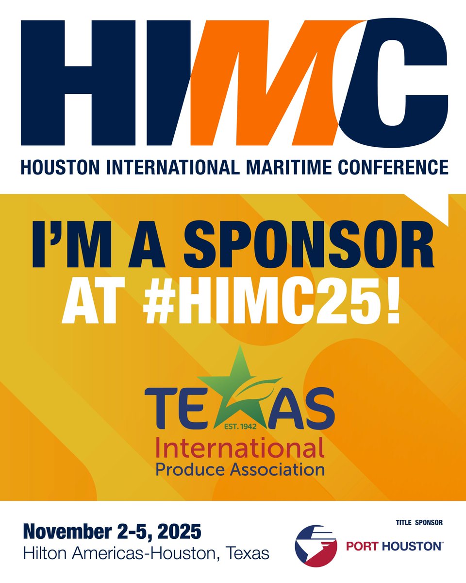 🚢 We’re proud to #sponsor #HIMC25!

Join us as global leaders come together to explore the latest in #maritime trade, #supplychain strategy, and the evolving energy and petrochemical sectors. 🌎

porthouston.com/himc25/registr…

#TIPA #TexasProduce #FreshProduce #GlobalTrade