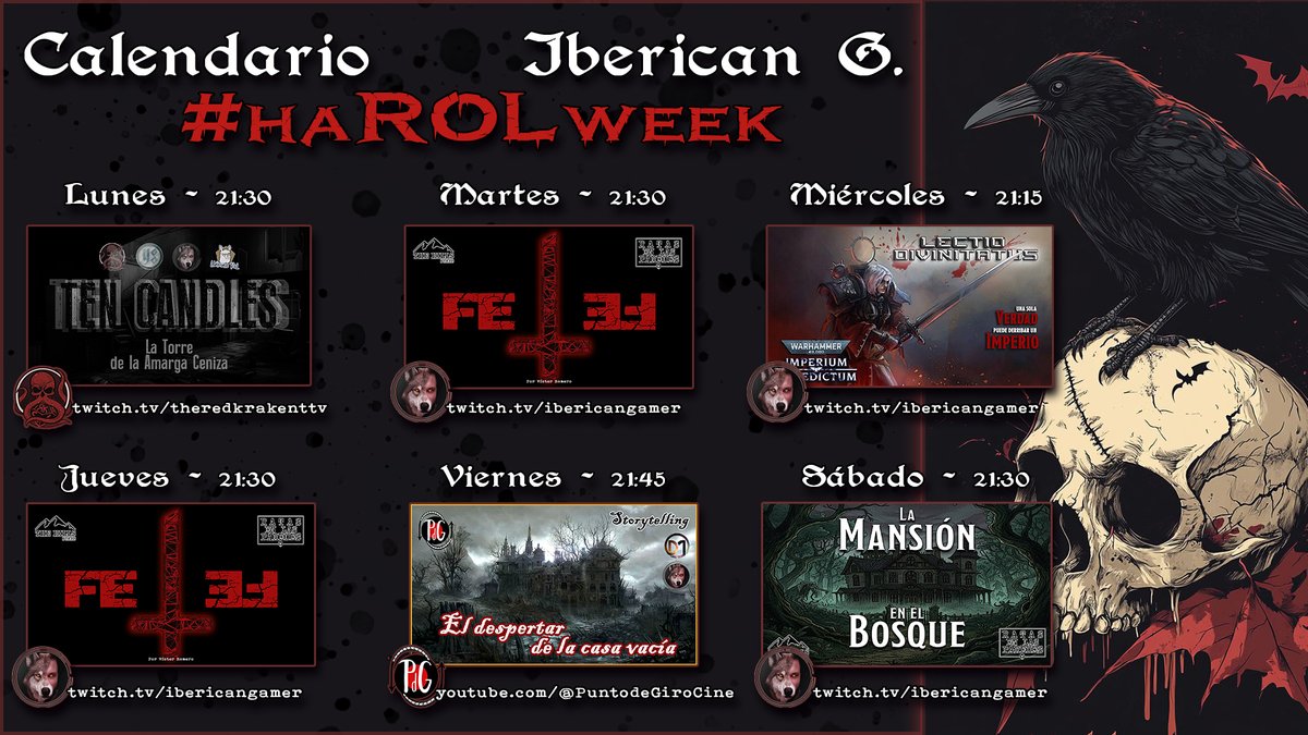 os dejo por aquí el calendario rolero de nuestra semana de Halloween, a la que <a href="/ValleGGabriel/">Cometa</a> ha decidido llamar acertadamente #haROLweek.

La cosa comienza fuerte hoy mismo, lunes 27 de octubre. Os cuento más en el hilo a continuación...