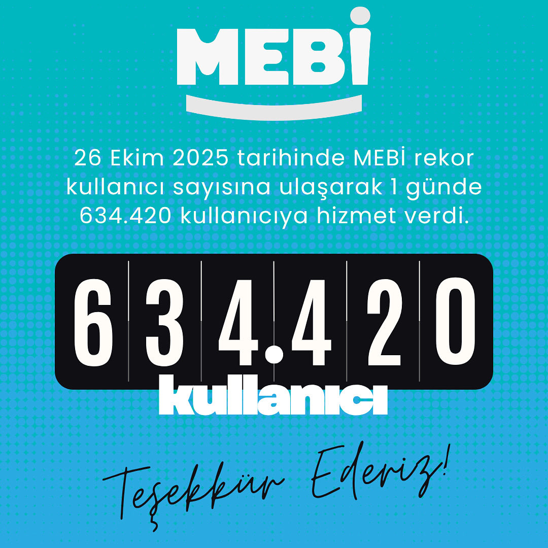 meb_mebi's tweet photo. MEBİ Rekor Kırdı!🏆
🥁26 Ekim 2025’te MEBİ, bir günde 634.420 kullanıcıya hizmet verdi.
Aynı gün içinde platformda 8,8 milyon sayfa görüntülemesi gerçekleşti.✨
Öğrencilere, öğretmenlere ve katkı sunan herkese teşekkürler.💙
 -Mebi https://t.co/8SB0UMEYSz