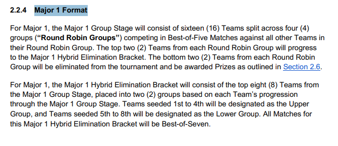 Main things that are brand new news with this rulebook release:

- OCE #2 loses its LAN spot to Kickoff LAN winning region (EU/NA #5) 
- All LANs are Round Robin Groups of 4 into Hybrid Elim Playofffs (8 teams for Major 1, 12 teams for Major 2 + Worlds)