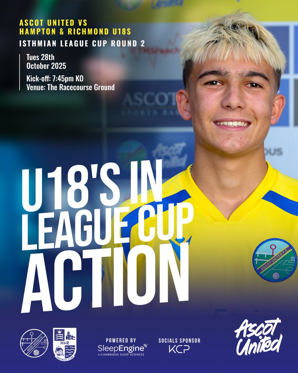 𝐋𝐄𝐀𝐆𝐔𝐄 𝐂𝐔𝐏 𝐀𝐂𝐓𝐈𝐎𝐍

💛 vs <a href="/AcademyHAMRICH/">Hampton & Richmond Borough FC Academy</a> 18s
🏆 <a href="/IsthmianLeague/">The Pitching In Isthmian League</a> U18's Cup
📍 The Racecourse Ground, SL5 7LJ
🗓️ Tues 28th October, 7:45pm KO
🍔 Food &amp; Drinks Available 

#WeAreAscot #UpTheYellas💛💙