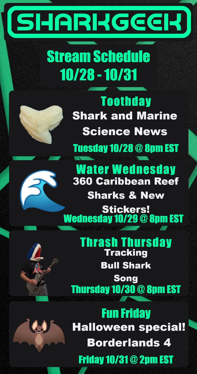 Stream schedule for Halloween week is out!
See you in chat: twitch.tv/sharkg33k