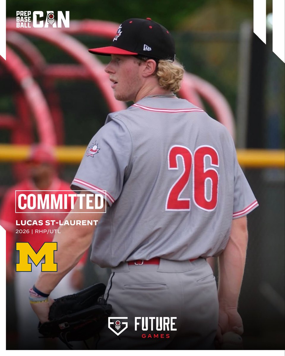 🚨𝐂𝐎𝐌𝐌𝐈𝐓𝐌𝐄𝐍𝐓 𝐀𝐋𝐄𝐑𝐓🚨

‘26 RHP/UTL Lucas St-Laurent (<a href="/ABCacademie/">Académie de Baseball du Canada</a>) has announced his commitment to the University of Michigan.

St-Laurent is the 10th commitment from Canada’s 2024 Future Games team.

<a href="/LucasStLaurent/">Lucas St-laurent</a> | <a href="/umichbaseball/">Michigan Baseball</a>