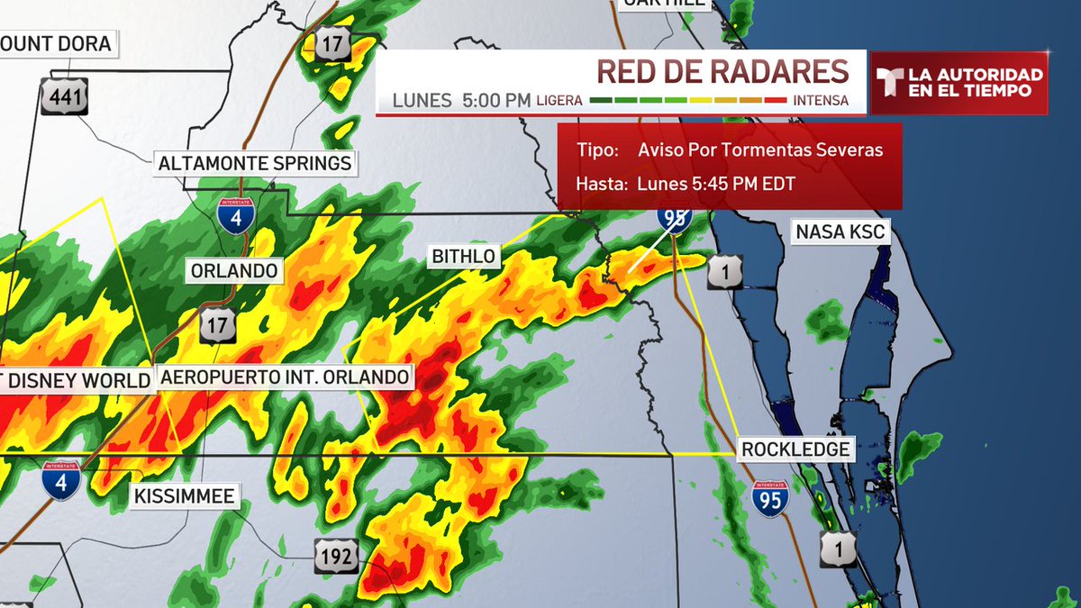 Aviso por tormenta severa para Orange, Brevard hasta 27 Oct 5:45PM. ¡Ve a un lugar seguro y aléjate de puertas y ventanas!