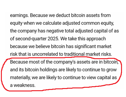 AdamBLiv's tweet image. Everybody, please read this as it relates to Strategy's credit rating.
It's hilarious
S&P Global: "we are likely to continue to view capital as a weakness, because Strategy's bitcoin holdings are likely to grow materially"
So basically "the more Bitcoin they buy, the weaker…