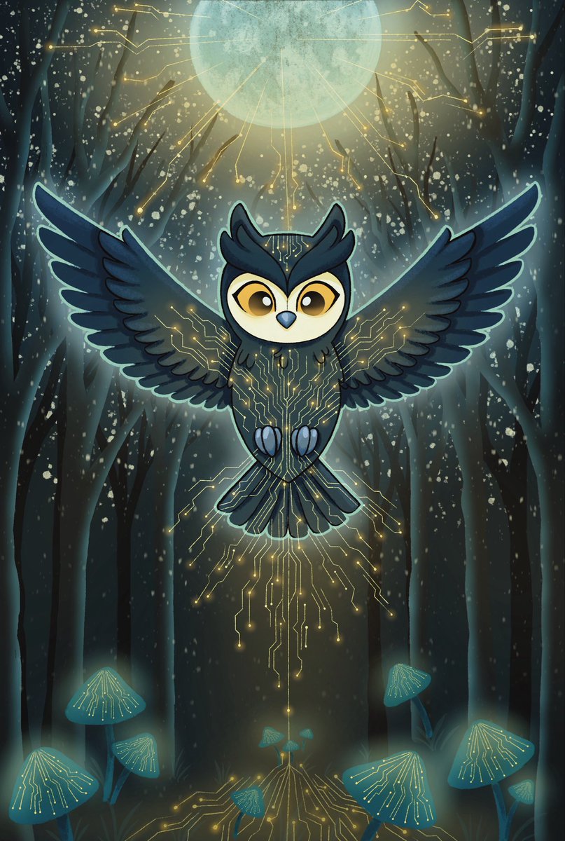 _isabelaMAC's tweet image. This is my entry for the @WiseWiso_HQ art contest! I illustrated the ancestral Wiso!

Soaring through worlds from past to present, she balances instinct and digital codes with the light of wisdom! 🌙🦉✨

#Wisoartist #WisoArt #WisoCommunity #CommunityArt #Wisewiso