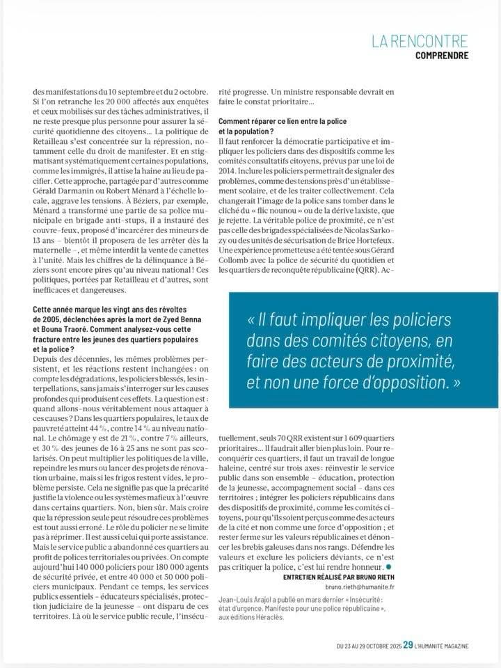 HeraclesEd's tweet image. « Exclure les policiers déviants, c’est faire honneur à la police » entretien avec @arajoljeanlouis, ancien secrétaire général du Syndicat Général de la Police (SGP), dans l&apos;@humanite_fr.