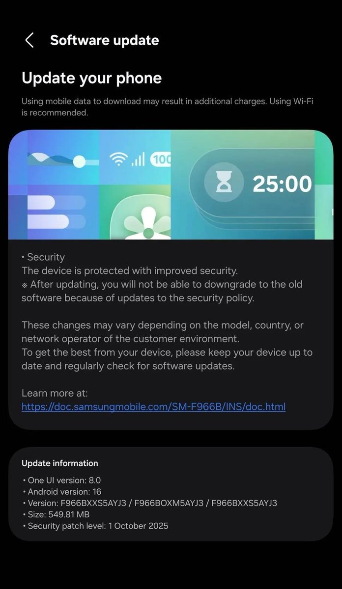 alhashimy981's tweet image. هاتف Galaxy Z Fold 7 📱
يتلقى تحديث أكتوبر في أوربا والهند 🇮🇳🇪🇺

إصدار البناء :  F966BXXS5AYJ3 / 
 F966BOXM5AYJ3 / F966BXXS5AYJ3

#Samung #Galaxy #OneUI8