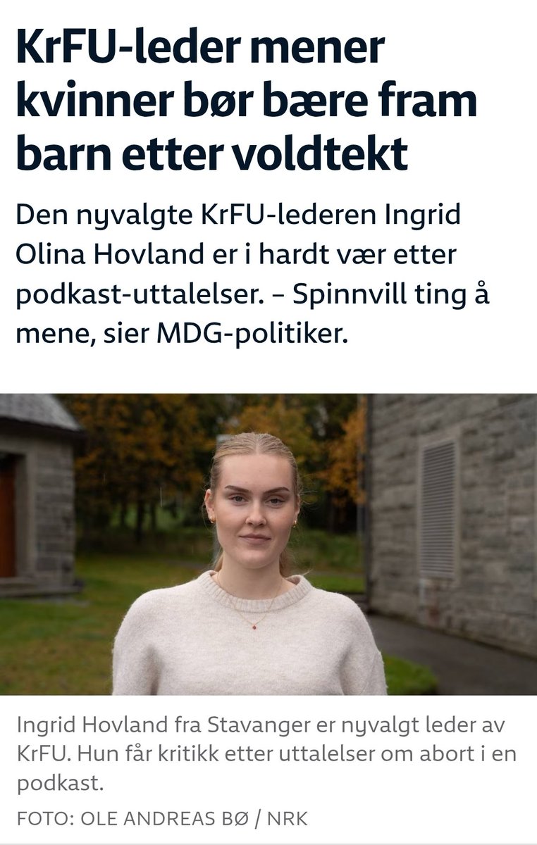 KrF hevder at man må kunne ha "rom for ulike ståsted"
Absolutt! 
Og derfor burde kvinner få lov til å ta det valget selv, uten at en stat eller en kirke skal blande seg inn i det :)