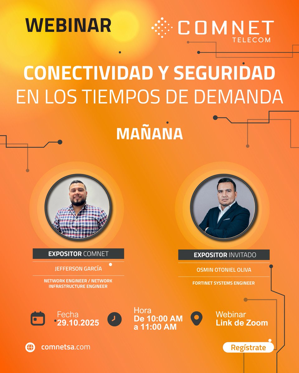 COMNETSA's tweet photo. 🚨 ¡Mañana es el gran día!
Prepárate para descubrir cómo optimizar la conectividad y reforzar la seguridad de tu red con las soluciones de COMNET y Fortinet.
🔗 Regístrate antes de que se llene 👉 https://t.co/K2x59Qhez8
#Tecnología #Ciberseguridad #COMNET https://t.co/Zjd4lFceMv