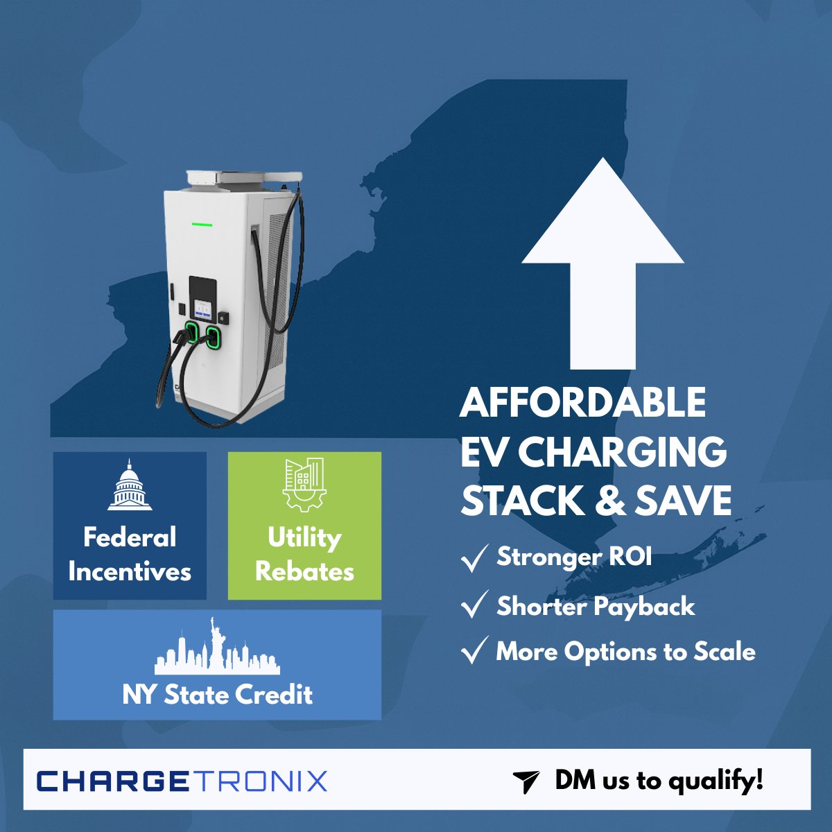 New York is charging ahead. ⚡

Site hosts can get up to $5K or 50% off EV charger installs via the state’s Alternative Fuels &amp; EV Recharging Credit.

Stack it with utility + federal rebates for max savings.

Let’s plan your site 👉 DM us.

#EVCharging #NYEV #DCFC #NYSERDA