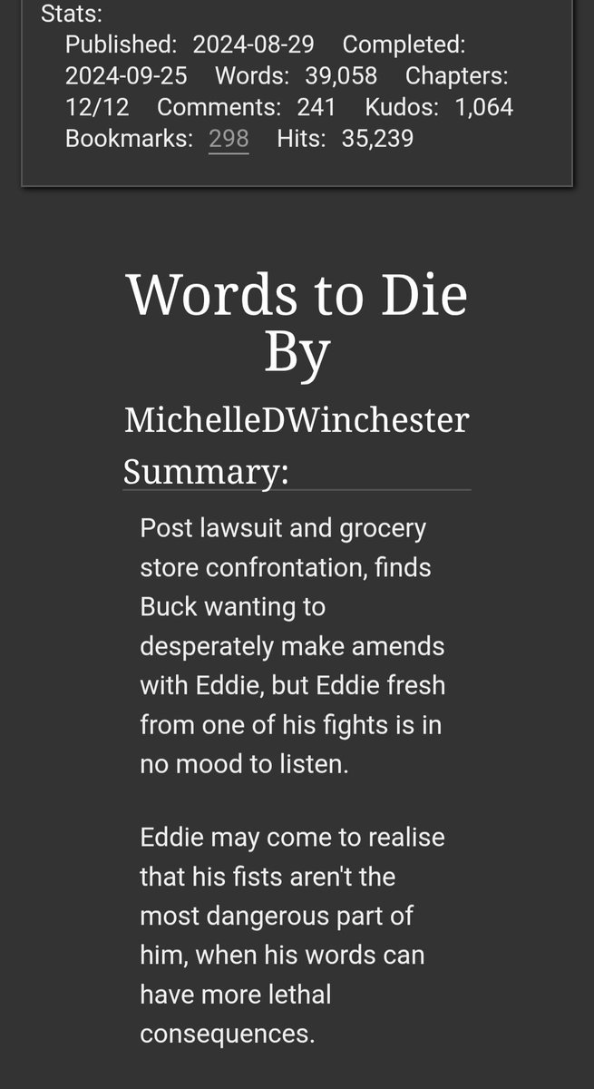 MikaDWinchester's tweet photo. Holy hell I broke 1000 kudos and didnt even realise til today, wooooooo am in shock! But also Squeeeeeeee! 🥳 #911 #fanfiction #EvanBuckley https://t.co/s1w3OTVaiK