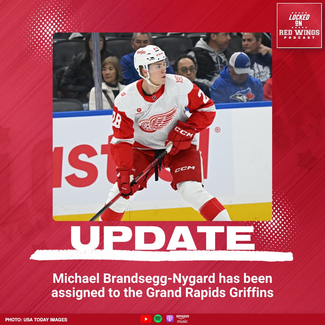 UPDATE: The Detroit Red Wings have assigned Michael Brandsegg-Nygard to the AHL's Grand Rapids Griffins. #LGRW
