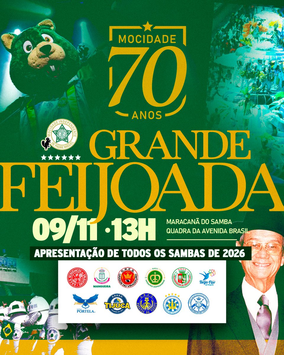 GRESMIPM's tweet photo. ESTÁ CHEGANDO O DIA DE COMEMORAR MEUS 70 ANOS EM GRANDE ESTILO!!💚✨

Essa importante data terá uma série de surpresas para meus Independentes. A primeira será uma grande feijoada no Maracanã do Samba com todas minhas co-irmãs cantando seus sambas para o próximo carnaval.

Vai ser um domingo de muita festa. Já estou preparando roupa de gala. Espero vocês!

Ingressos já disponíveis.