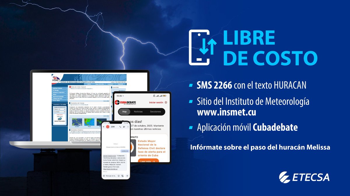 📢 Mantente informado ℹ️ y alerta‼️
Podrás encontrar los detalles sobre el huracán #Melissa 🌀 a través de estas 3️⃣ opciones totalmente libres de costo.
#TemporadaCiclónica ⛈️