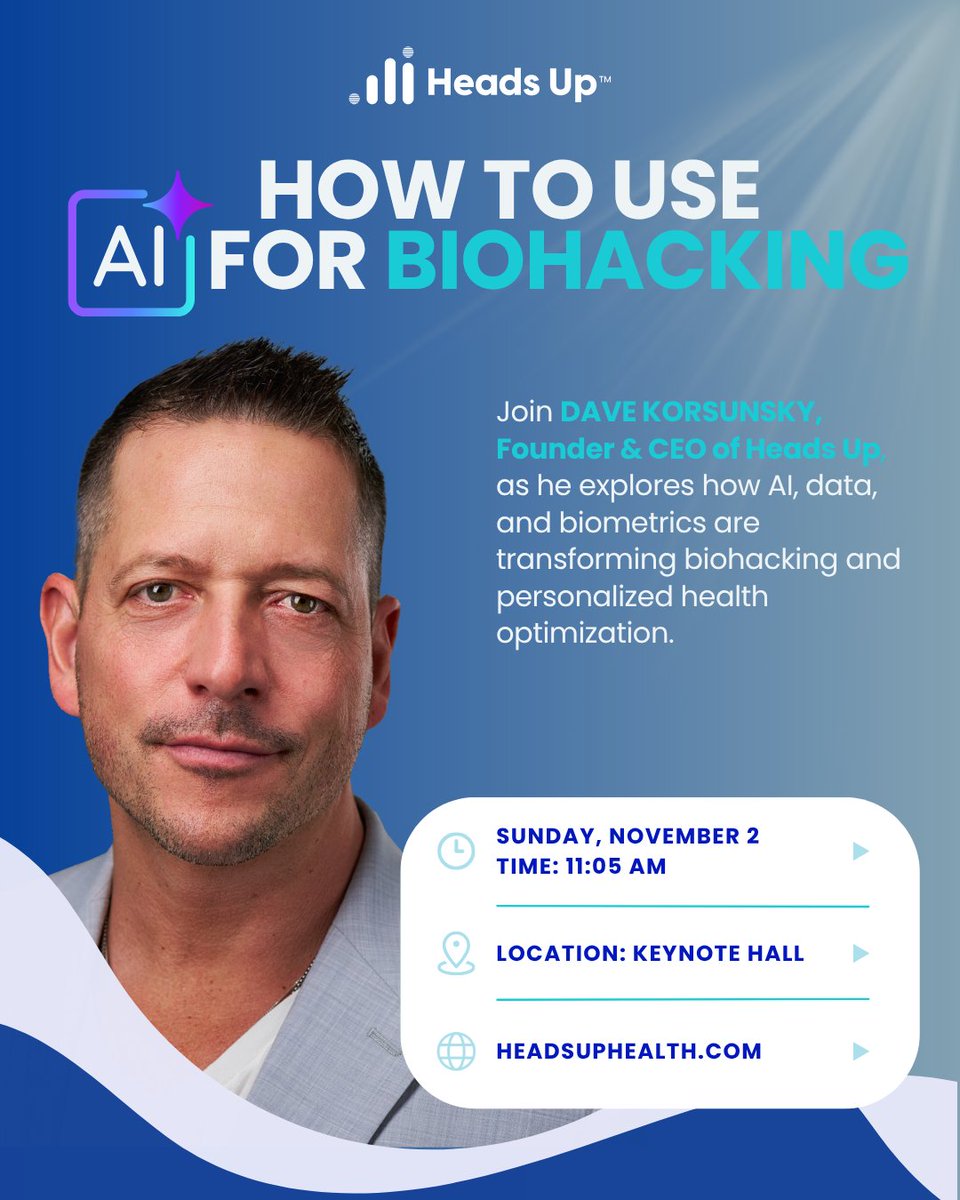 Come see us at Biohackers World in Miami, Florida! Watch the special #biohacking #AI talk by Founder &amp; CEO -  Dave Korsunsky - in the Keynote Hall on Nov. 2 at 11:05 am.  We can't wait to see you there!