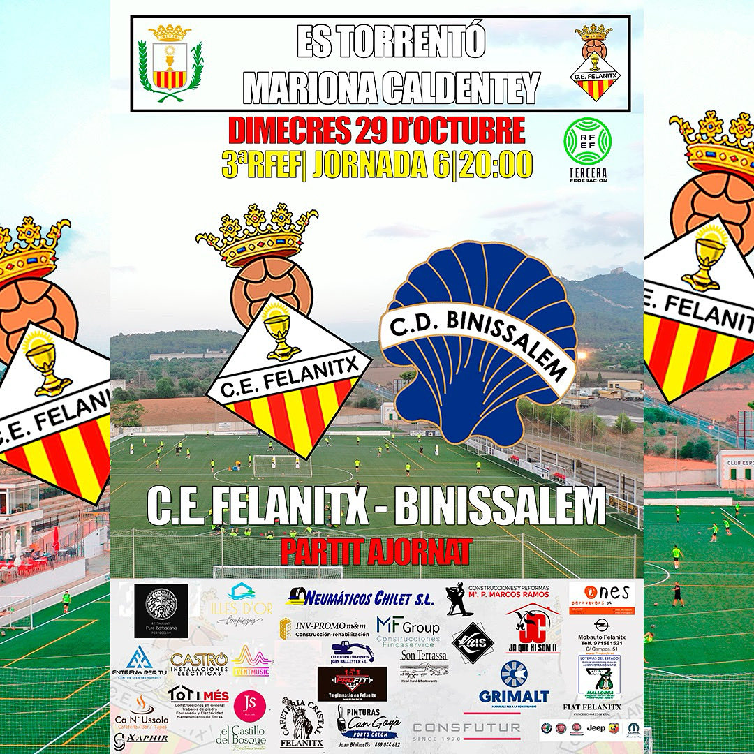 cefelanitx's tweet image. 𝗗𝗜𝗠𝗘𝗖𝗥𝗘𝗦 𝗗𝗘 𝗙𝗨𝗧𝗕𝗢𝗟

👉 Aquest proper dimecres, és un dimecres especial, tenim futbol de tercera divisió a casa! 

👉 Es juga el partit ajornat pel mal temps corresponent a la jornada 6

📝 Ens veim dimecres al camp! 

#vamosfela #orgullfelanitxer