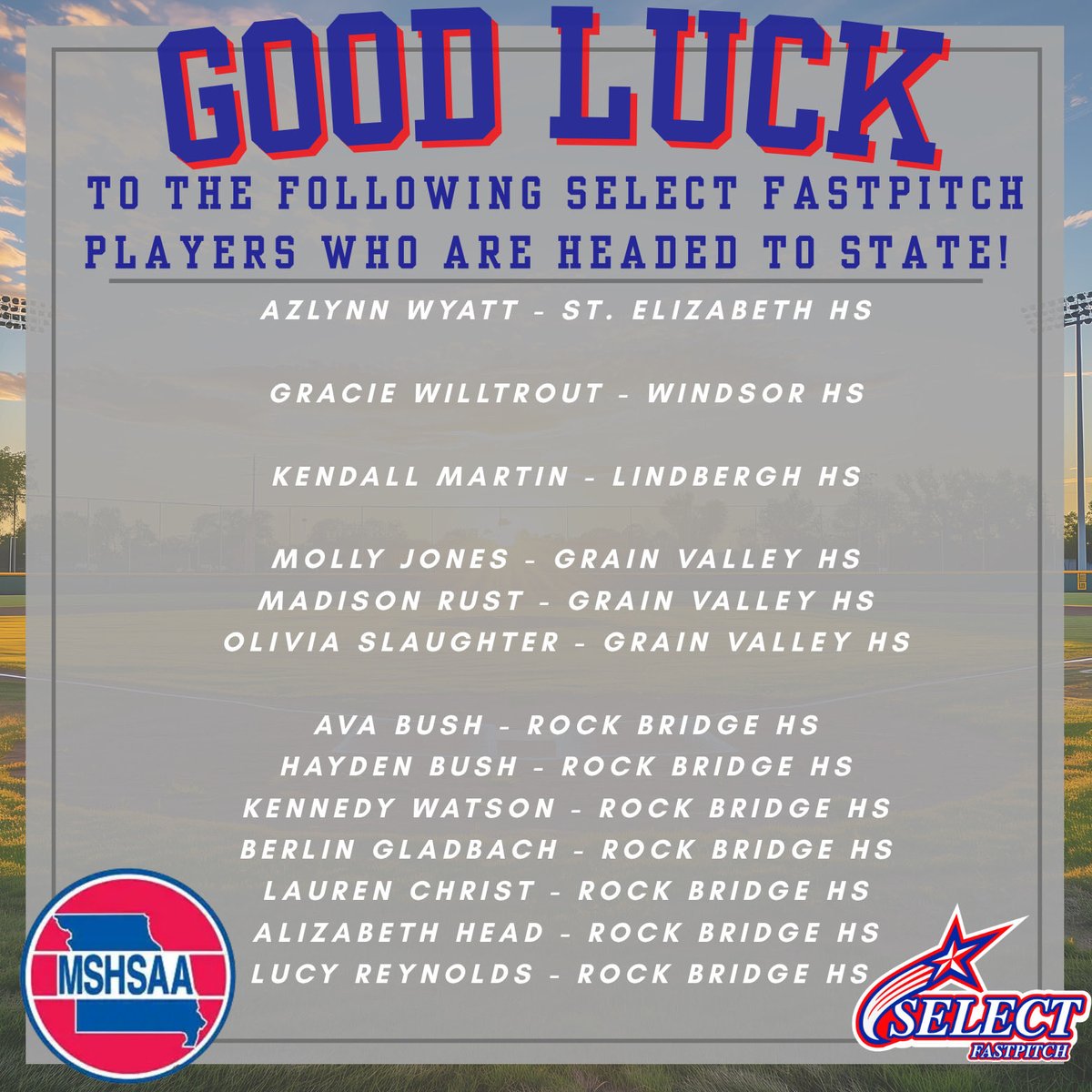 SelectFP2011's tweet image. Lots of Select athletes representing their high schools this week including our own @Lucy_Softball19 in MO state softball!