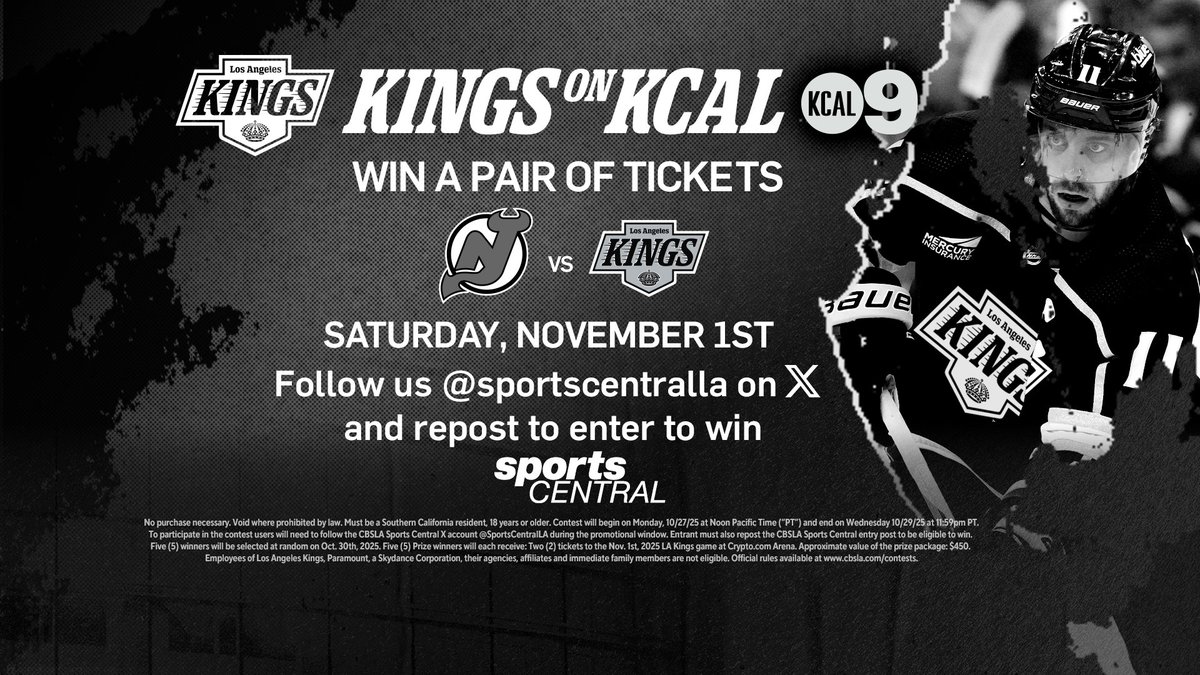 SportsCentralLA's tweet photo. 🚨Kings Ticket Giveaway🚨

We’re giving away FIVE pairs of tickets to this Saturday’s @LAKings game vs the Devils at 6pm @cryptocomarena

To enter, just follow us on X AND repost this

Contest ends Wednesday at 11:59pm
#GKG #GoKingsGo #LAKings

Rules: https://t.co/FxjLFzUtLT https://t.co/alEeYl7i41