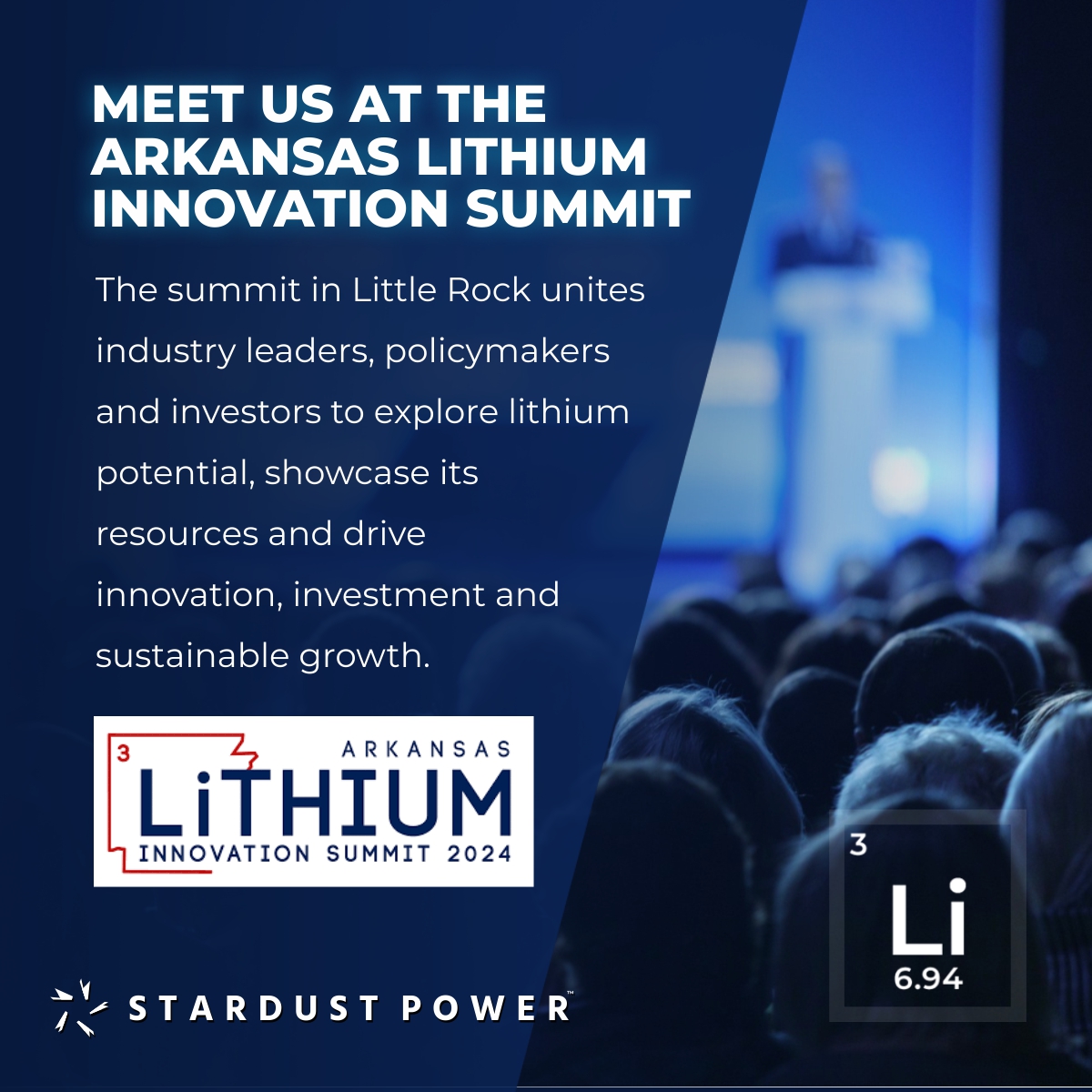 SDST_Power's tweet image. ⚡ We’re heading to Little Rock tomorrow for the Arkansas Lithium Innovation Summit! 
Stop by our booth and meet the Stardust Power team. If interested to meet please email: info@stardust-power.com
📅 Oct 28–29
#LithiumSummit #Lithium #CleanEnergy #CriticalMinerals #StardustPower