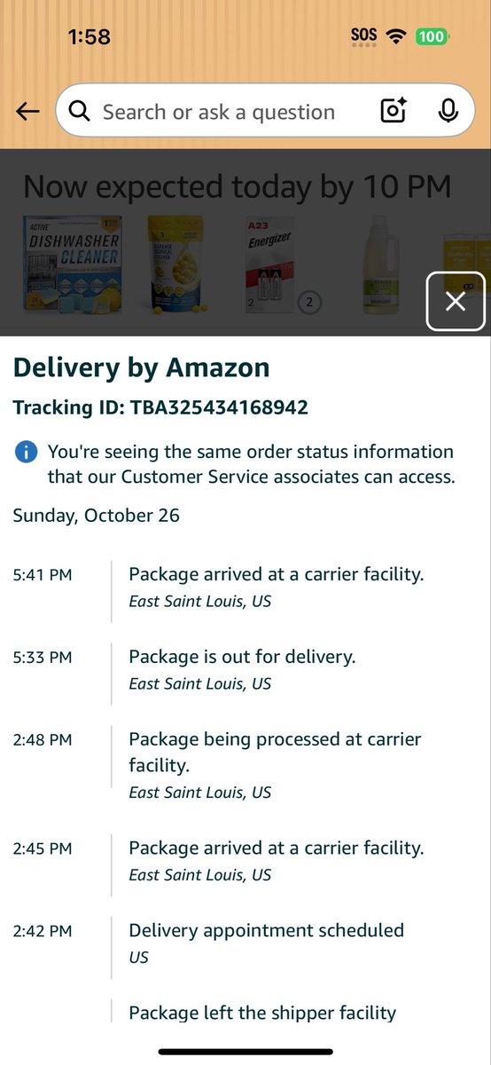 JamieWunderle's tweet photo. And the East St Louis facility strikes again @amazon . Package was supposed to be delivered yesterday,  literally scanned out and scanned right back in and still isn’t out for delivery today.   So something that should have arrived Sunday will come when- Tuesday? Wednesday? https://t.co/KNLYQySCVK