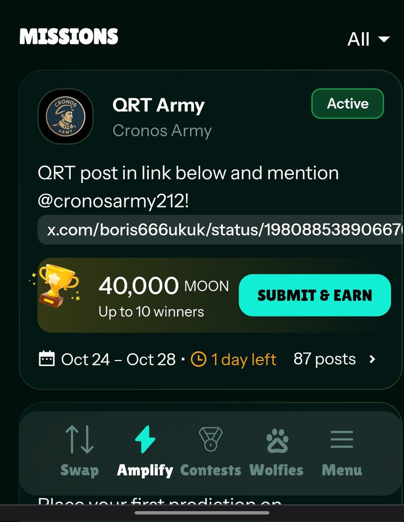 Another incredible battle from <a href="/wolfswapdotapp/">Wolfswap | Swap & Earn</a> 🐺🔥 
Only 80 credits are needed to enter the ultimate 32-soldier PVP playoff, with 1,400 $CRO + exclusive NFTs up for grabs! 
This is the ideal opportunity to put your skills to the test and get genuine rewards. ♔️ Visit