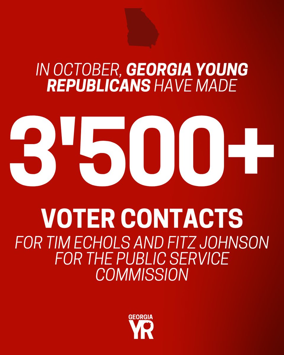 From knocking doors, sending texts, writing postcards, etc., YRs across the state have made 3,500+ voter contacts for <a href="/timechols/">Tim Echols</a> and <a href="/FriendsForFitz/">Fitz Johnson</a> ⚡️

There are 8 days left until Election Day - join us in making the difference!