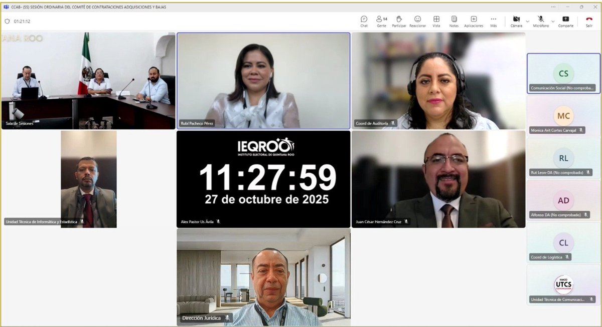 En sesión del Comité de Contrataciones, Adquisiciones y Bajas del IEQROO, presidido por la Consejera Presidenta <a href="/RubiPachecoP/">Rubí Pacheco Pérez</a>, se llevó a cabo, la presentación del informe de actividades correspondiente al tercer trimestre del ejercicio fiscal 2025.