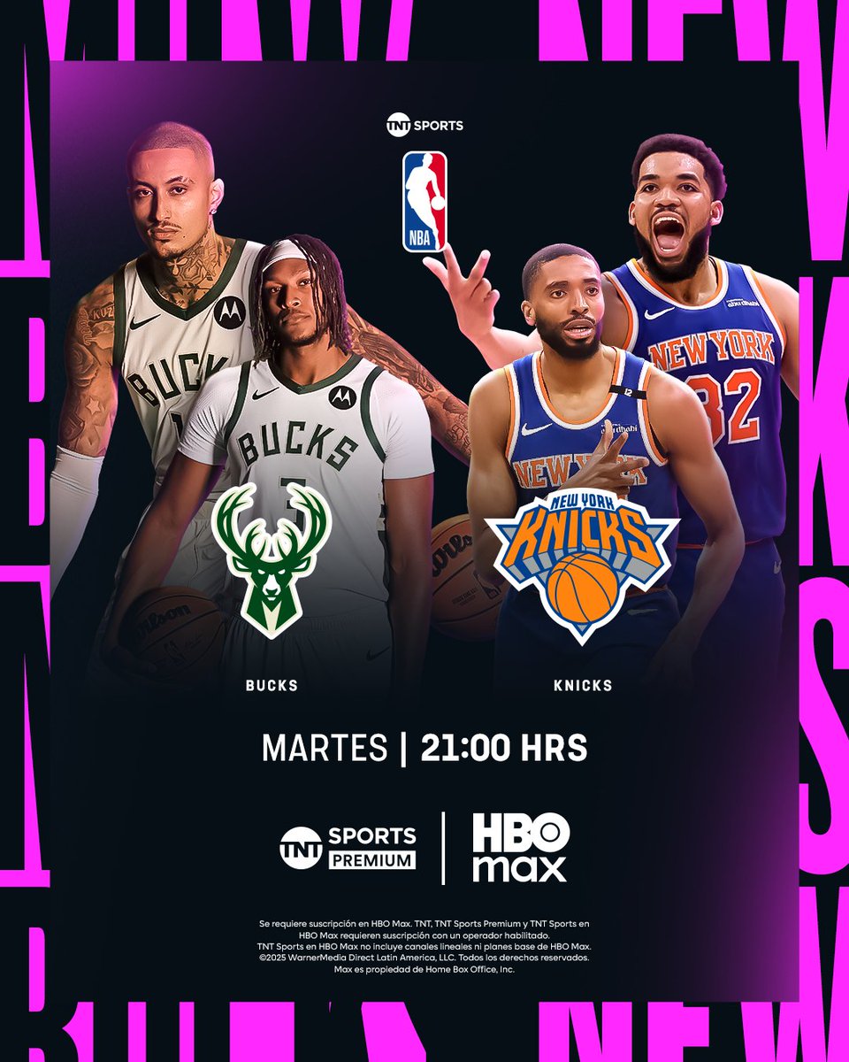 <a href="/leomargo/">Leo Margo</a> <a href="/cabezadelfino/">Carlos Delfino</a> <a href="/DiegoGasparSaez/">Diego Sáez M.</a> <a href="/tomaslamas/">Tomas Lamas</a> <a href="/alemontecchia/">Ale Montecchia</a> 🏀 Milwaukee Bucks vs. New York Knicks
🗓️ Martes 21:00
📺 TNT Sports Premium y HBO Max
🎙️ <a href="/javsabath/">Javier Sabath</a> - <a href="/CasalanguidaN/">Nicolás Casalánguida</a> - <a href="/alemontecchia/">Ale Montecchia</a> 

#NBAxTNTSports