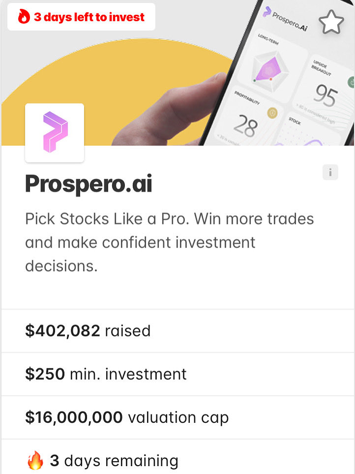 prospero_ai's tweet image. 🚨 There’s only 3 days left to invest in Prospero.ai 🚨

We’ve raised over $400,000 already from nearly 400 investors who believe in our vision to make hedge fund-level AI accessible to everyone! 👏

And there’s still time for you to join before the campaign closes!…
