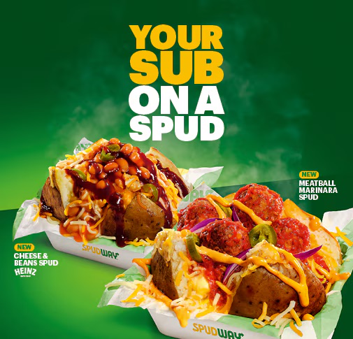 Your sub, on a spud at <a href="/SUBWAY/">Subway®</a>! 🥔

Get your go-to Subs on a hot Jacket Potato with butter, a double portion of grated Mozzarella and Cheddar cheese and all the salads and sauces you like!