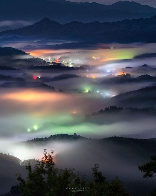 NightSkyToday's tweet photo. Iridescent canal seen from Mt. Torimi, Japan 🇯🇵 https://t.co/lD8vaZVxH1