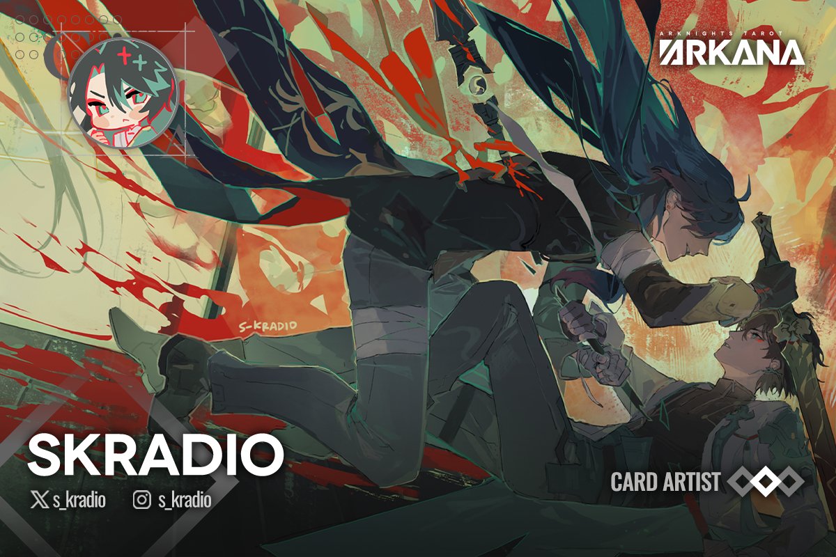 ArkanaAKTarot's tweet image. Contributor spotlight 32 -@s_kradio 

Even though they are self-proclaimed not very good at tower defense, Skradio is a huge Arknights enjoyer. So, we are pulling them out of their gacha torture chamber to draw some seriously awesome art for us.