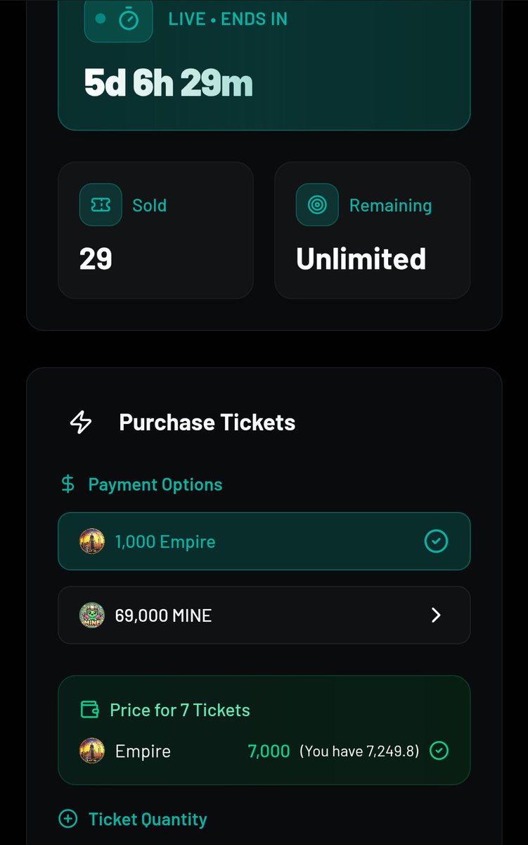 Israel Doering (@isdoering) on Twitter photo Another great cross promotion between Empire and the Sempire <a href="/Omerta_SOL/">Omerta, the Grand Mafia</a> 
I just picked up 7 raffle tickets for 1,000 Empire each. My current odds of winning both NFTs is almost 20%
Who else is picking up some tickets to the raffle? 
raffle.mobcollective.io/main/6db8271c9… Another great cross promotion between Empire and the Sempire <a href="/Omerta_SOL/">Omerta, the Grand Mafia</a> 
I just picked up 7 raffle tickets for 1,000 Empire each. My current odds of winning both NFTs is almost 20%
Who else is picking up some tickets to the raffle? 
raffle.mobcollective.io/main/6db8271c9…