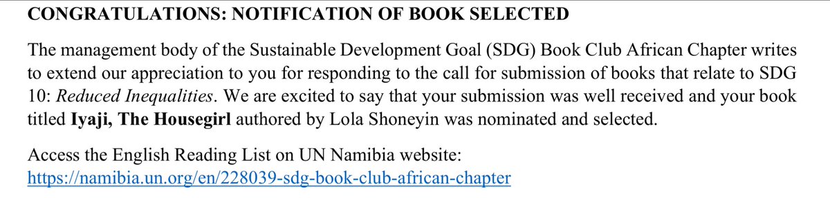 Cool stuff has been happening for me in the children's book sector over the last few days. There’s one development I haven’t even had time to process yet. 
Then more good news! Iyaji the Housegirl has been nominated and selected by the SDG Book Club (Africa Chapter). Thank you!