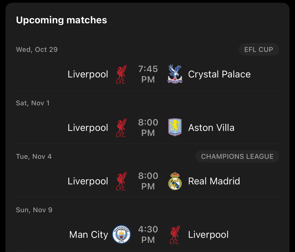 A year ago we went through this similar run a won all with clean sheets 
If there is any coach to go through these fixtures with results it’s Arne Slot