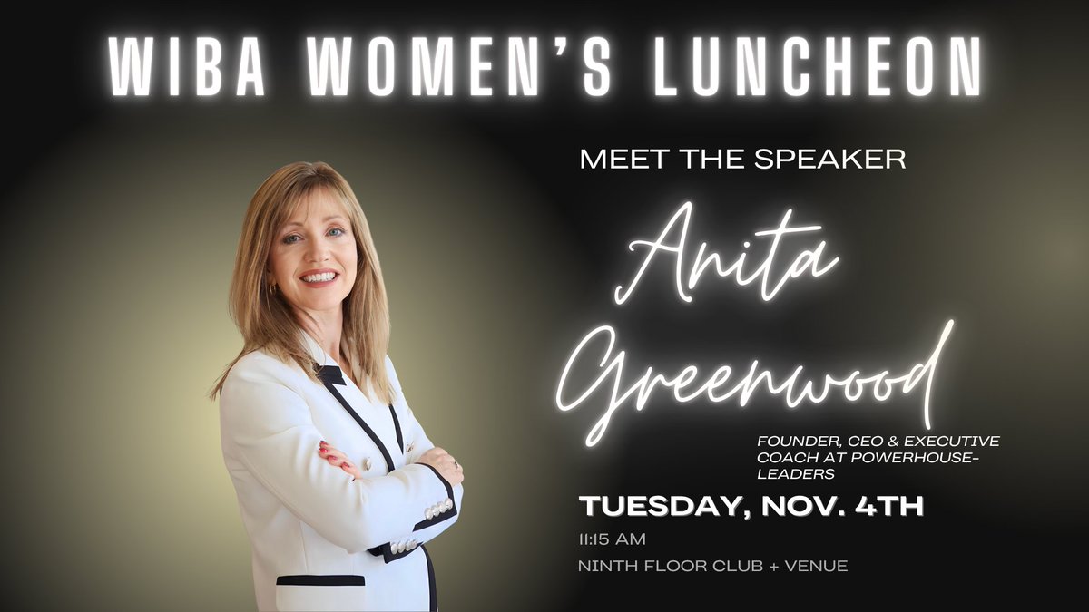 WichitaBusiness's tweet photo. WIBA Women's Luncheon is a great time to network with other like-minded women &amp; leaders
Hear from WIBA member, Anita Greenwood, Founder, CEO &amp; Executive Coach at Powerhouse-Leaders.
Anita will tell her story, talk about her career journey &amp; more. Register https://t.co/me9bxTNvir https://t.co/WUmH3gNCUJ