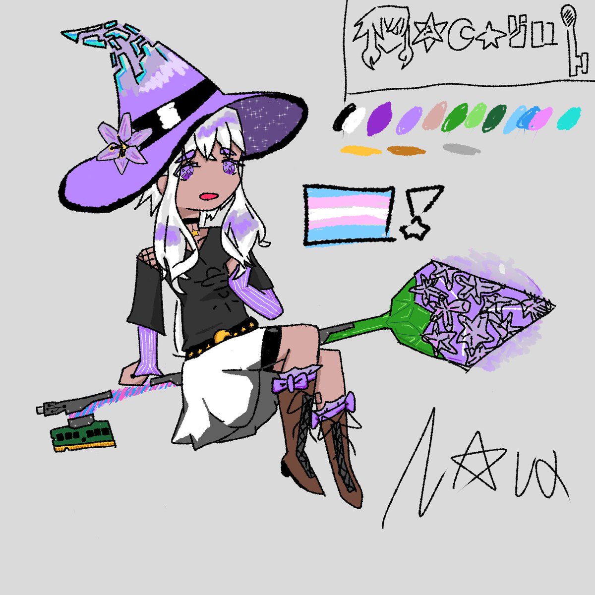 redesigned my OC, she's the V2 design and most likely the final design too she is a mage who uses magic mixed with technology, she also uploaded her consciousness to the cyberspace
#ocart #oc
